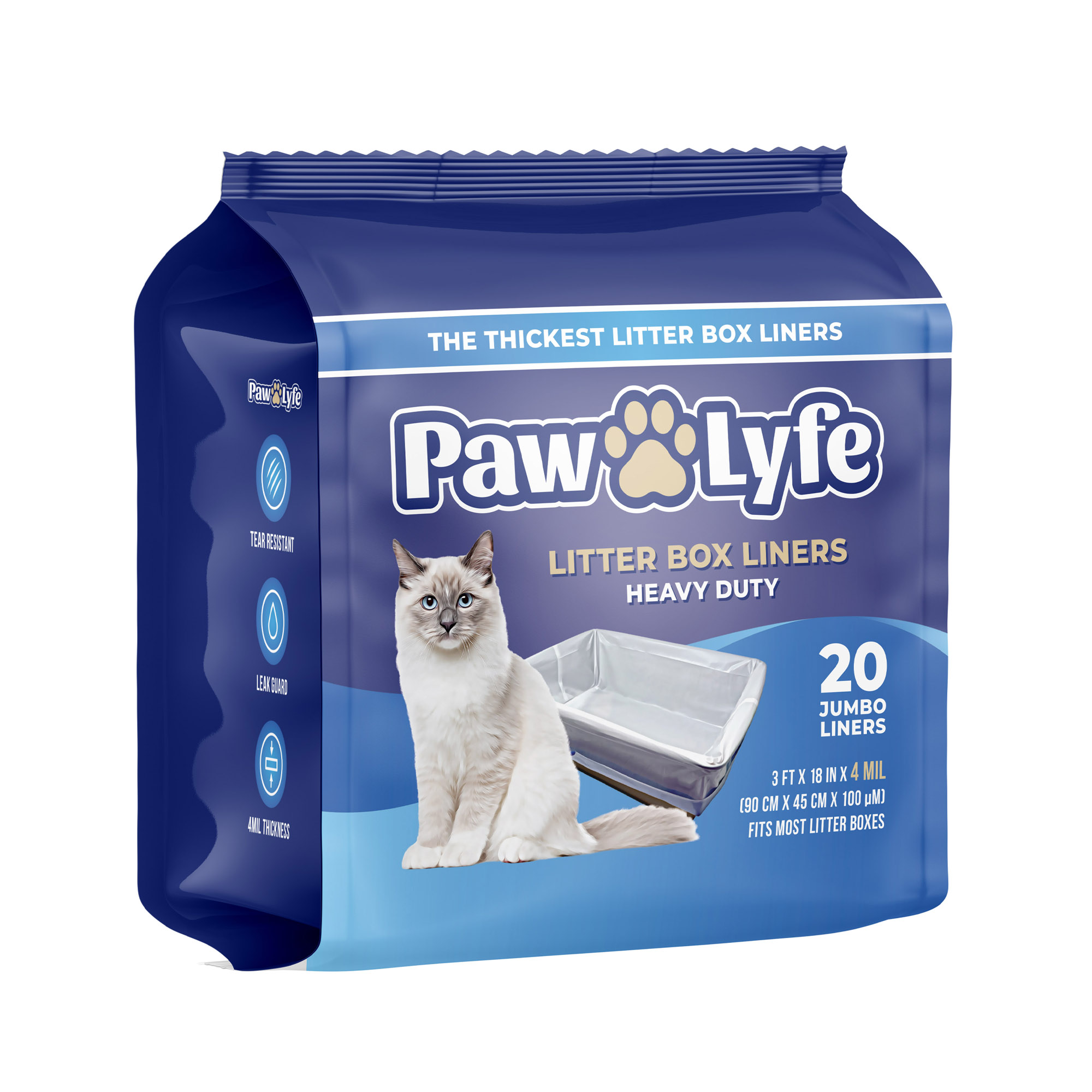 Jumbo Cat Litter Box Liners 4 MIL Thick and Heavy Duty Paw Lyfe